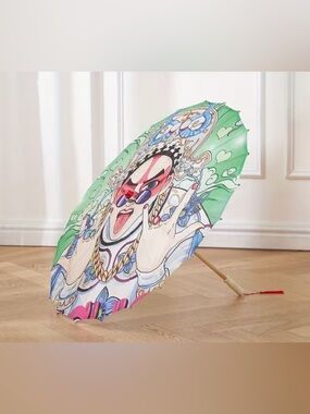 Colorful Graphic Illustration Umbrella - Green Accent